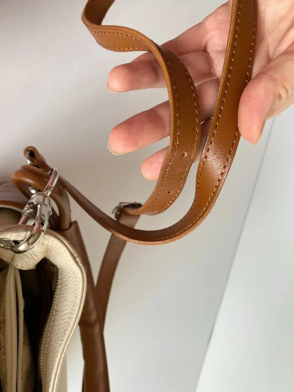I Medici Firenze Leather Ivory Brown Convertible Hobo Shoulder Bag Made in Italy
